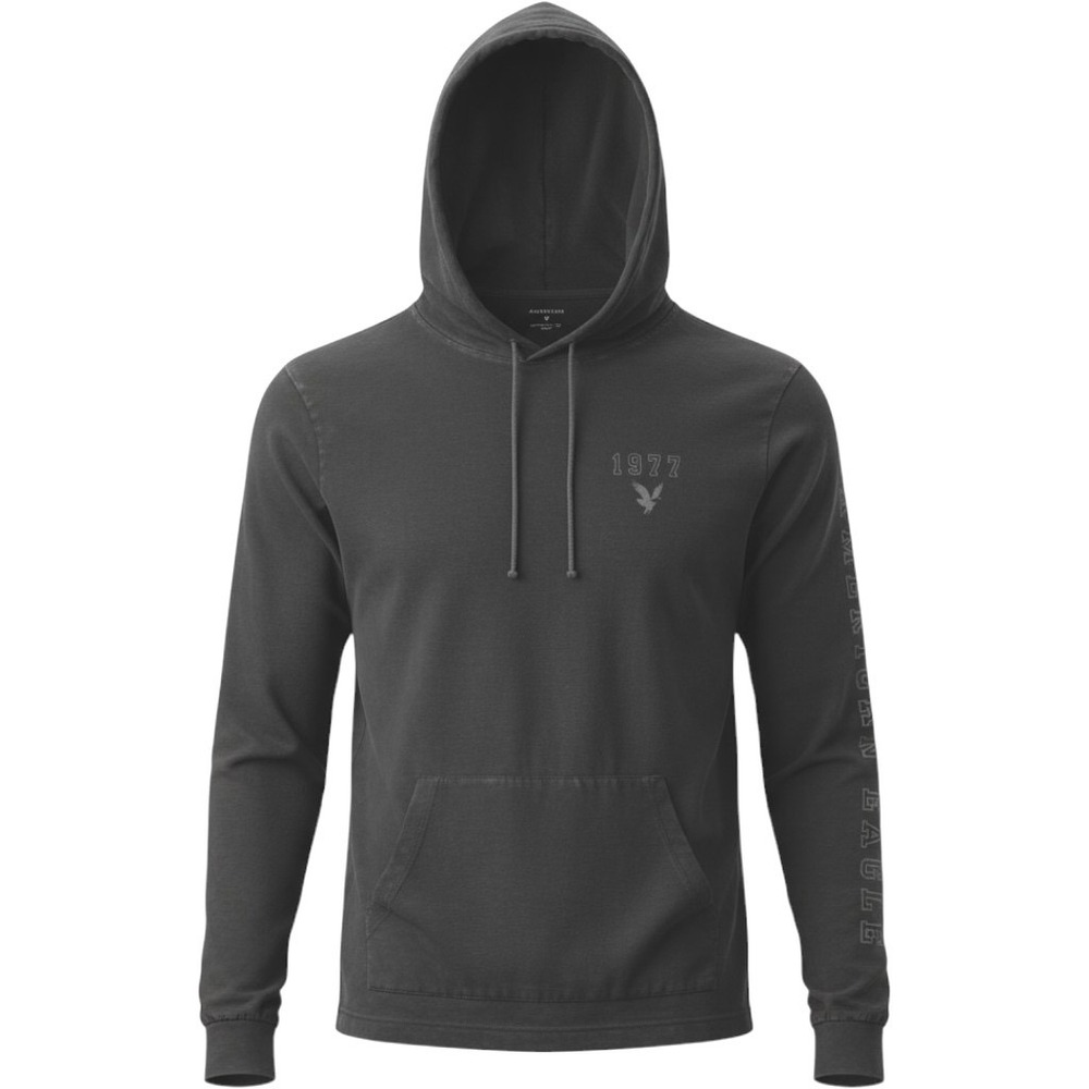 American Eagle Mens Black 1977 Graphic Hoodie Super Soft Cotton Small